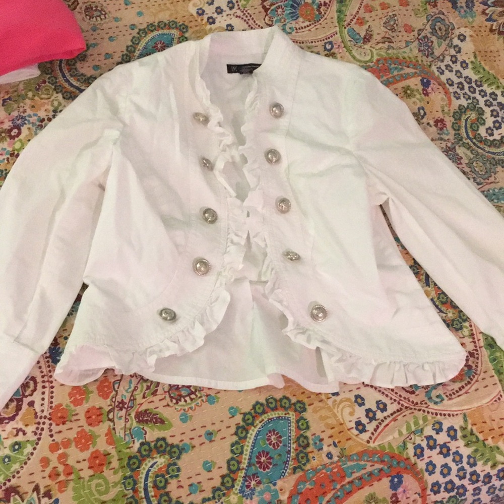 INC white military button jacket six PS